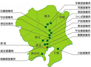 本社及び営業所在地の地図